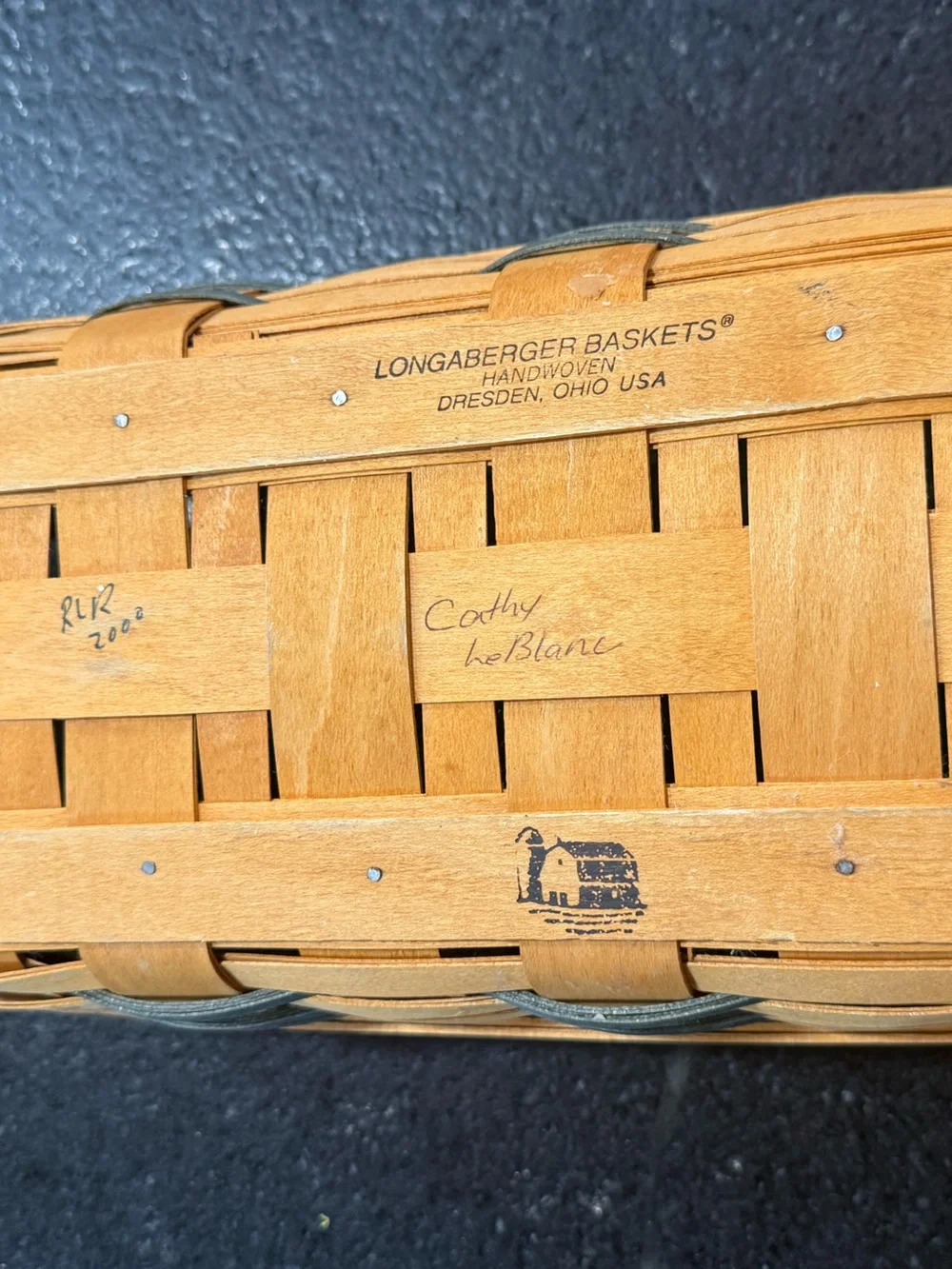 Longaberger Double Handle Rectangle Basket with Floral Liner 2000